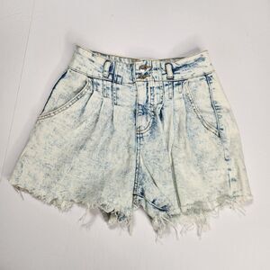Highest Rise Denim Shorts Size 00 A-Line Pleated Y2K Acid Wash Cut Offs  Fringe
